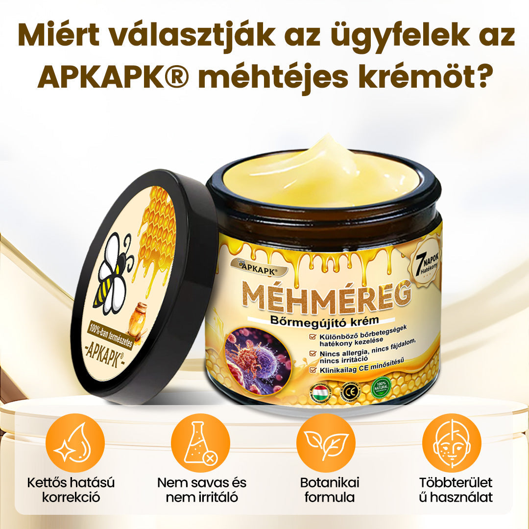 Fájdalommentesen és hatékonyan távolítja el a különböző szemölcsökety👨‍⚕️ APKAPK® Méhméreg Bőrmegújító Krém segít eltávolítani a közönséges, talpi, lapos és fonalas szemölcsöket, valamint a papillómákat