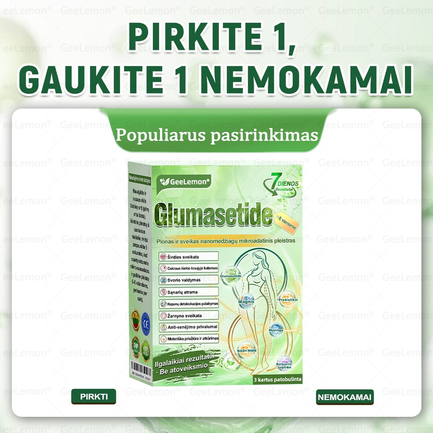 🎁Rekomenduojama Santaros klinikų · 👩‍⚕️ Oficiali „Eurovaistinė“ vaistinė🎁 𝐆𝐞𝑒𝐿𝑒𝐦𝐨𝐧® 𝐆𝐥𝐮𝐦𝐚𝐬𝐞𝐭𝐢𝐝𝐞 8 viename Liekninantis ir sveikatinantis nano pleistras su mikroadatomis 🇱🇹 (Tik kartą per dieną, matomi pokyčiai jau per 7 dienas)  ✅